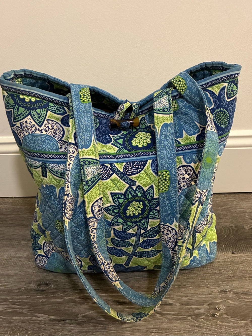 Vera Bradley Blue, Navy & Lime Quilted Floral Tote